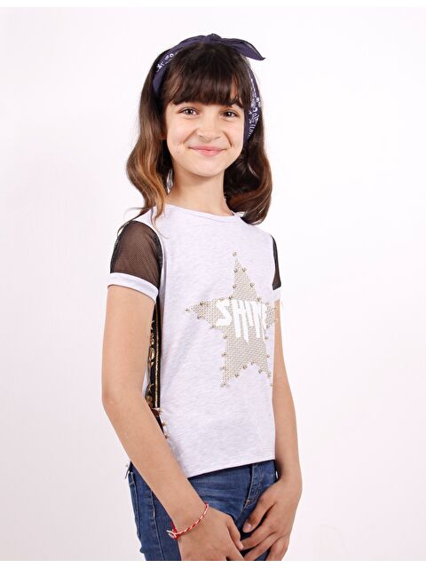 Toontoykids Kız Çocuk Shine Yıldız Baskılı Kol Kısmı Fileli Tişört - S000255044-74