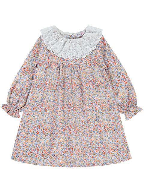 Zeyneva Timo Yakası Fırfırlı Elbise 2-5 Yaş - Turuncu