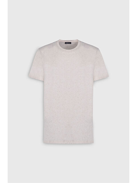 Altınyıldız Classics Erkek Açık Bej Slim Fit Dar Kesim Pamuklu Bisiklet Yaka Tişört