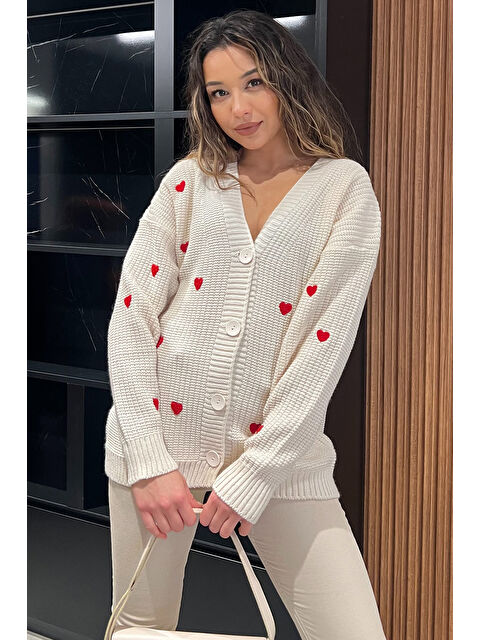 Gülseli Kadın Kalp Nakışlı Triko Hırka - S000311816-19966