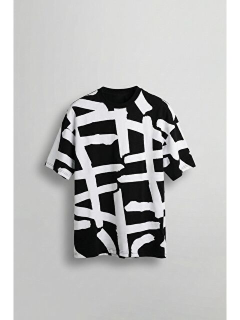 Abluka Online Erkek Desenli Oversize T-Shirt Siyah - S000040304-19351