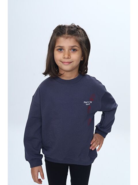 Toontoykids Kız Çocuk Relax Fit Bisiklet Yaka Düşük Omuz Baskılı Sweatshirt - S000487440-29666