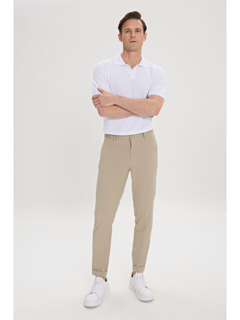 Altınyıldız Classics Erkek Açık Haki Slim Fit Dar Kesim Beli Lastikli Yan Cep Rahat Pantolon