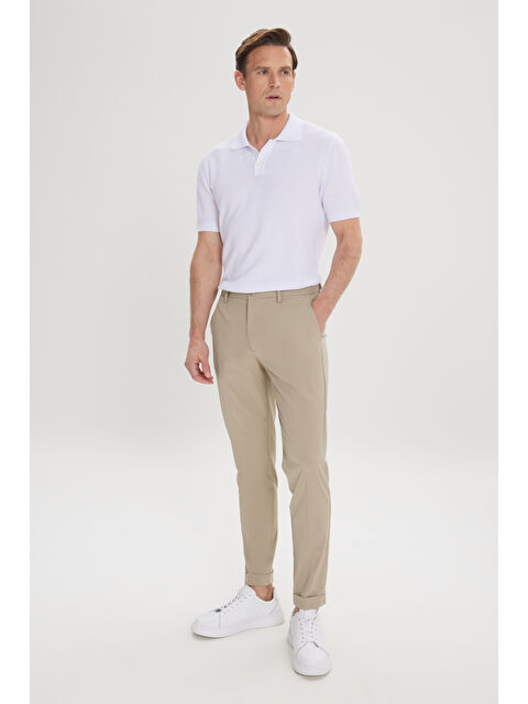 Altınyıldız Classics Erkek Açık Haki Slim Fit Dar Kesim Beli Lastikli Yan Cep Rahat Pantolon