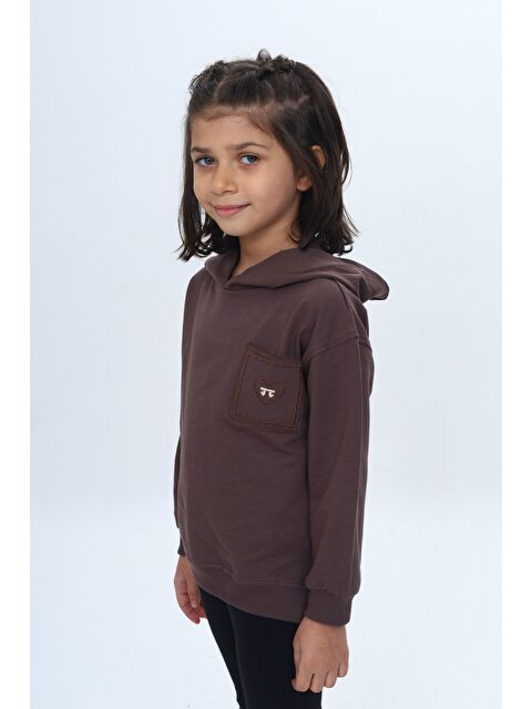 Toontoykids Kız Çocuk Relax Fit Kapüşonlu Düşük Omuz Nakışlı Sweatshirt - Cep Detaylı - S000487442-19413