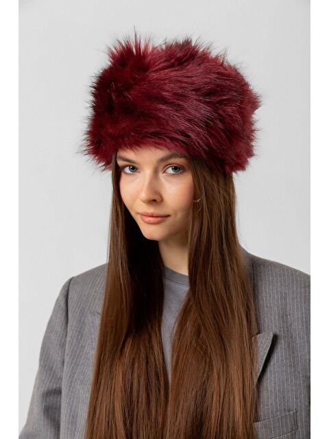Luminos Butik Kadın Bordo Suni Kürk Kalpak Şapka SPK1141 - S000250398-19951