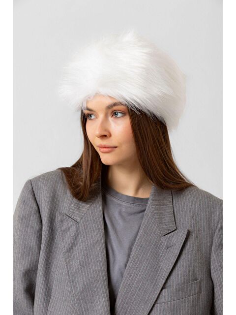 Luminos Butik Kadın Beyaz Suni Kürk Kalpak Şapka SPK1141 - S000250398-20063