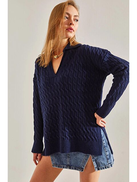 SHADE Kadın V Yaka Desenli Triko Kazak - S000161606-21164