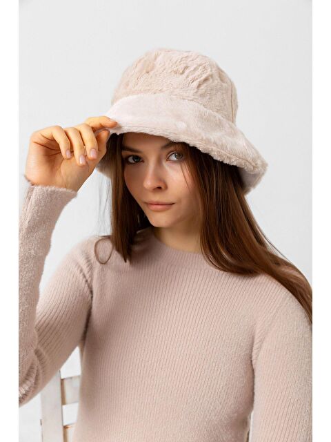 Luminos Butik Kadın Bej Pelüş Bucket Şapka Spk1102 - S000250399-19928