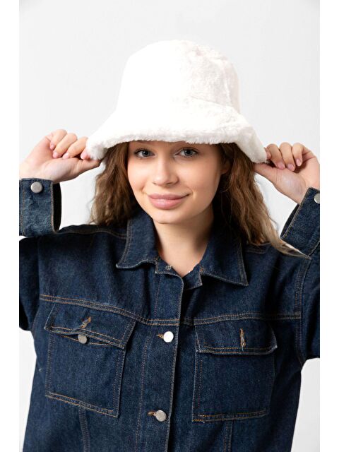 Luminos Butik Kadın Ekru Pelüş Bucket Şapka Spk1102 - S000250399-19965