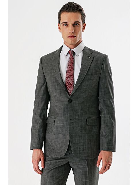 İMZA Füme Filafil Mono Yaka Yünlü Elastanlı 6 Drop Comfort Rahat Kesim Klasik Takım Elbise 1001240152 - S000349626-33408