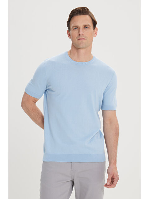 Altınyıldız Classics Erkek Mavi Standart Fit Normal Kesim %100 Pamuk Bisiklet Yaka Triko Tişört - S000402579-17234