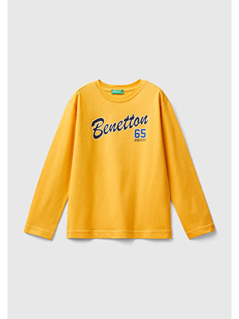 United Colors Of Benetton Erkek Çocuk Hardal Sarı Önü Renkli Logo Baskılı Sweatshirt - S000293606-20074