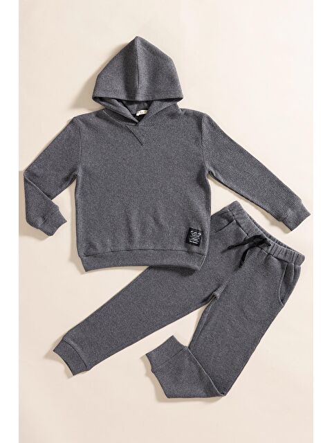 For You Kids 2 Li Kapüşonlu Antrasit Waffle Sweat Jogger Alt Üst Takım - S000300211-29666