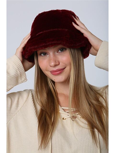 Luminos Butik Kadın Bordo Pelüş Bucket Şapka Spk1102 - S000250399-19951