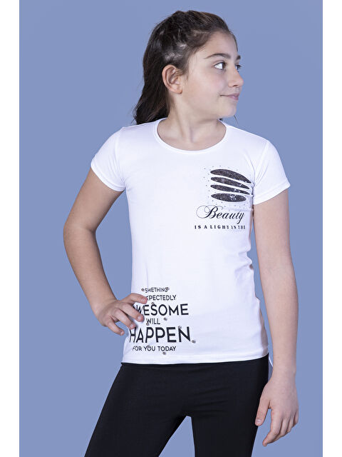 Toontoykids Kız Çocuk Tişört Göğsü Lazer Kesim Taşlı - S000255328-20063