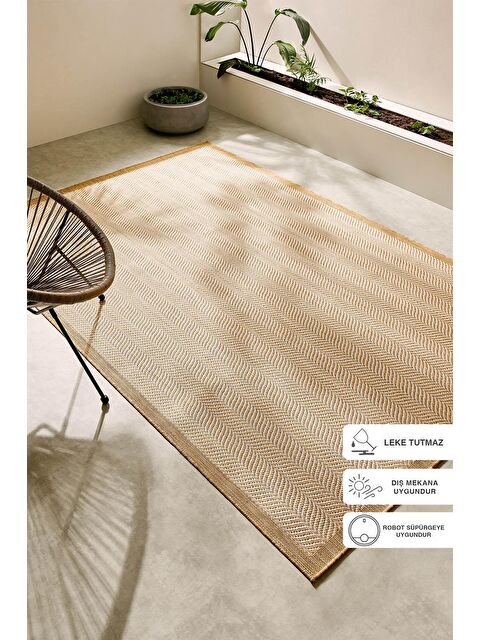Ocean Home Textile Leke Tutmaz İç Dış Mekan Bej Renk Balıksırtı Halı Kilim 160 x 230 cm - S000207604-19928