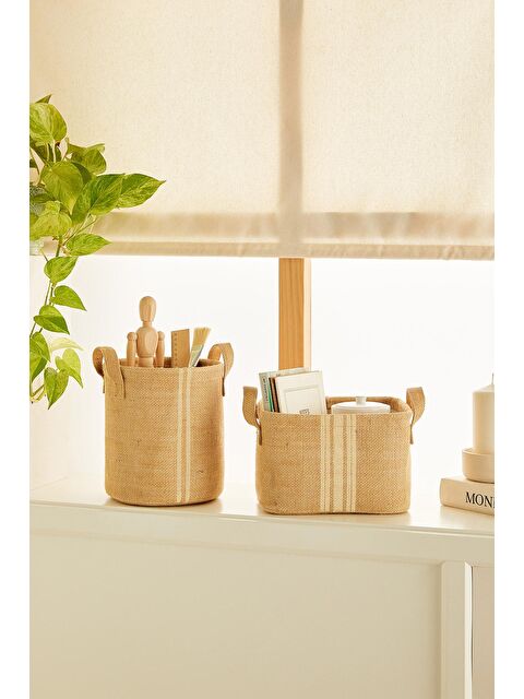 Ocean Home Textile 2'li Çizgili Jüt Sepet Set - S000207608-19928