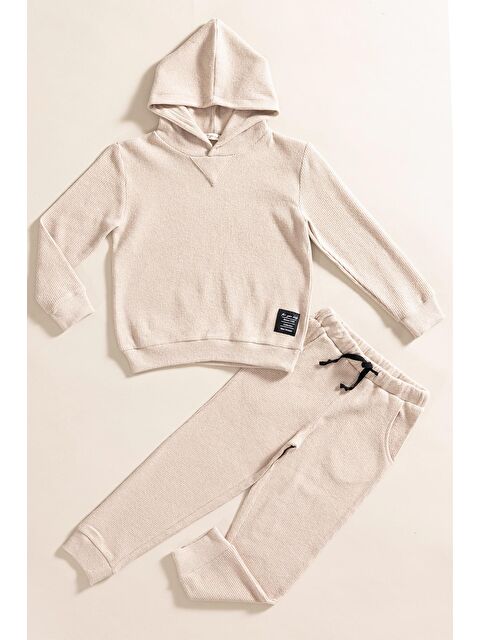 For You Kids 2 Li Kapüşonlu Taş Waffle Sweat Jogger Alt Üst Takım - S000300219-25636
