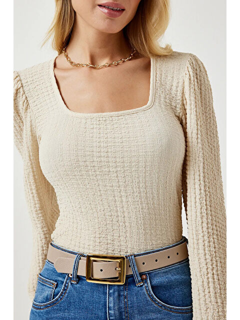 Bigdart 0442 Uzun Kollu Bluz - Krem - S000102362-19966