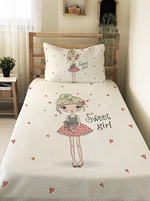 Evmila Prenses Kız Desenli Soft Baskılı Tek Kişilik Pike50x220 Cm  - Beyaz - S000126179-23173