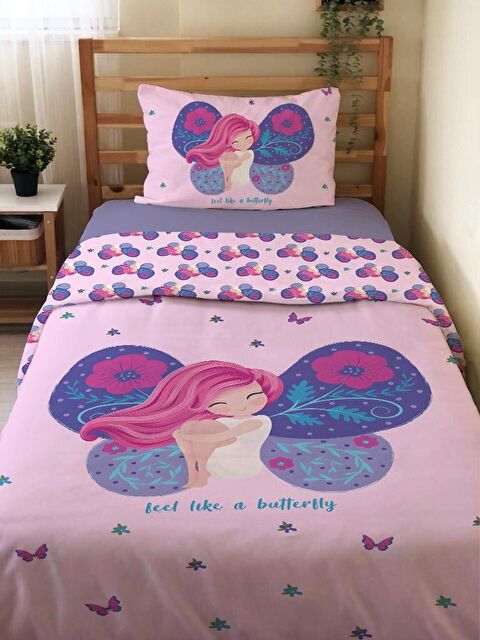 Evmila Deniz Kızı Desenli Çarşafsız 2'li Takım Baskılı Tek Kişilik Nevresim Takımı Pembe 160x220 cm - S000120158-20024