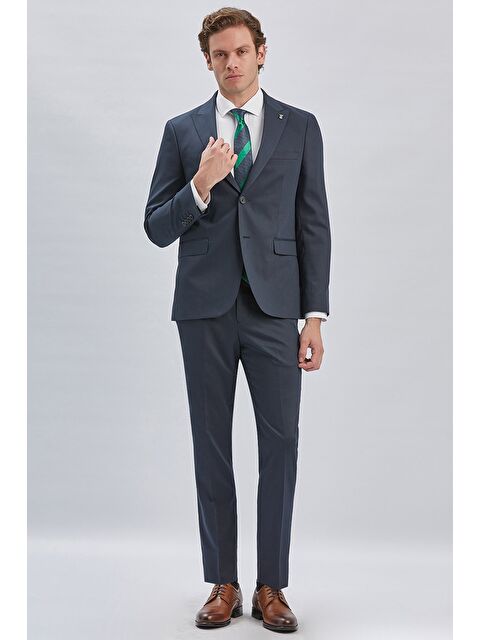 İMZA Koyu Lacivert Düz Bez Ayağı 6 Drop Slim Fit Classic Esnek Takım Elbise 1001240173 - S000349205-29672