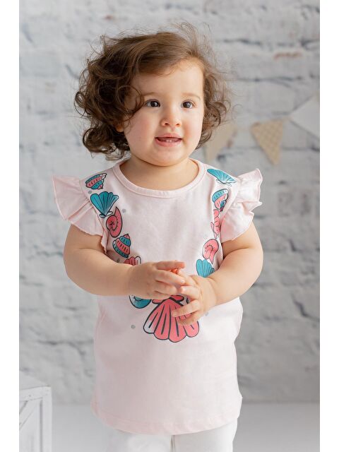 ZEYLAND Kız Bebek Deniz Kabuğu Baskılı Kolları Fırfırlı Tişört - S000326063-20024