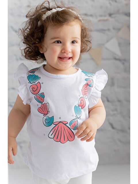 ZEYLAND Kız Bebek Deniz Kabuğu Baskılı Kolları Fırfırlı Tişört - S000326065-20063