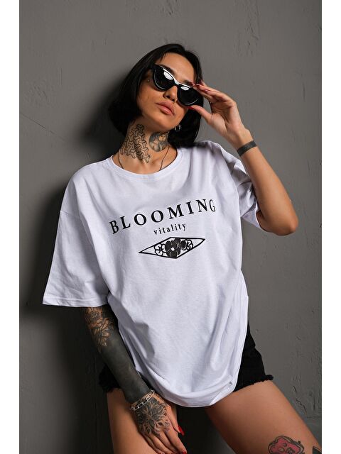 Trendseninle Blooming Vitality Baskılı Beyaz Oversize Tişört - S000116666-20063