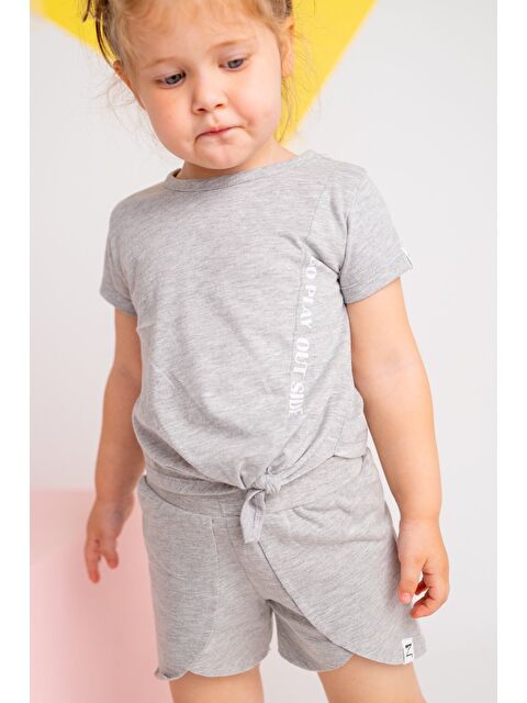 ZEYLAND Kız Bebek Gri Bağlamalı Crop Tişört (9Ay-4Yaş) - S000326085-74