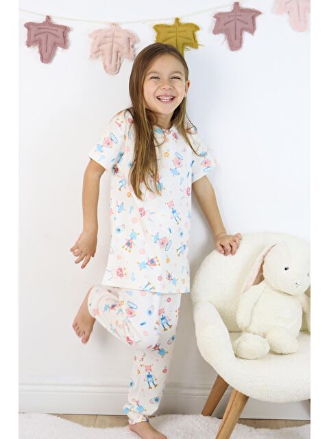 Harika Kids Kız Çocuk Pamuklu Penye Kumaş Baskılı Pijama Takımı - S000216400-20063