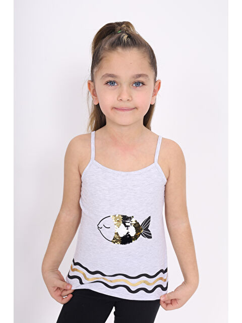 Toontoykids Kız Çocuk Pul İşlemeli Balık Nakış Askılı Atlet - S000255331-74