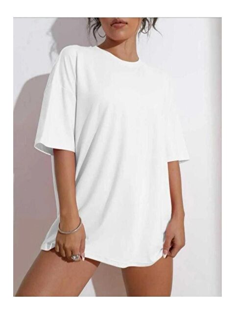 Trendseninle Kadın Beyaz Wish Happy Everyday Baskılı Oversize tişört - S000116501-20063