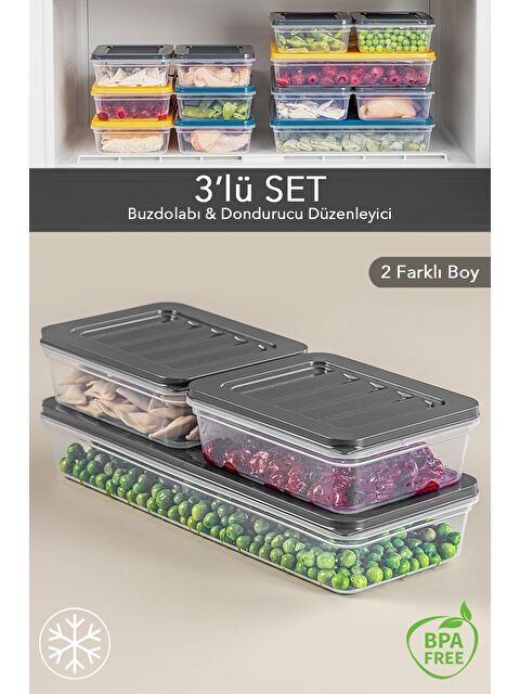 Meleni Home 3'lü Saklama Kabı Antrasit 1 x 1170 ml 2 x 600 ml - S000378920-29666