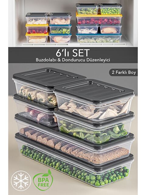 Meleni Home 6'lı Saklama Kabı Antrasit 2 x 1170 ml 4 x 600 ml - S000378921-29666