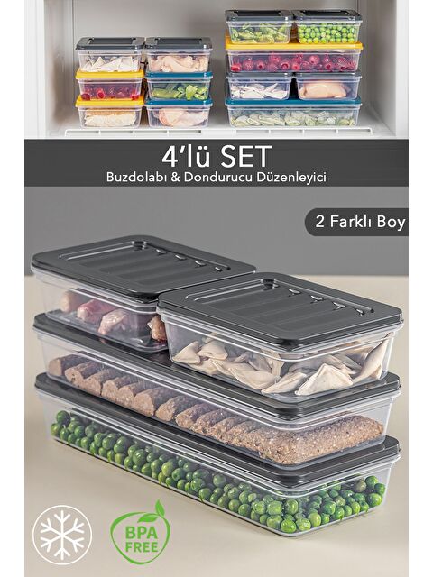 Meleni Home 4'lü Saklama Kabı Antrasit 2 x 1170 ml 2 x 600 ml - S000378927-29666