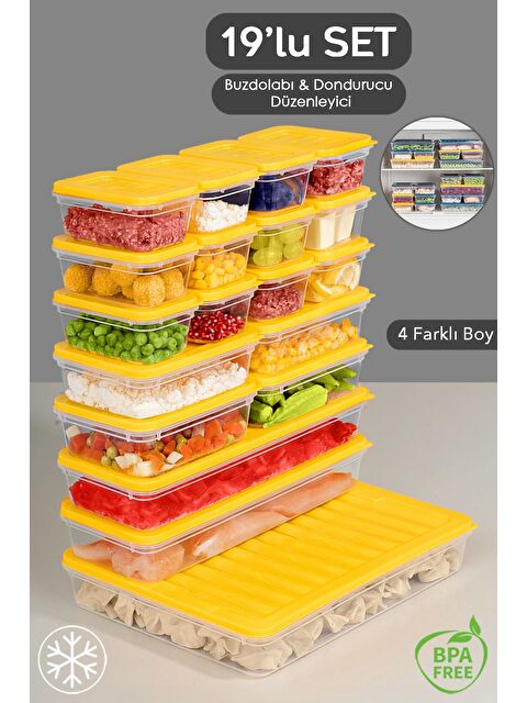 Meleni Home 19 Parça Mikrodalga Uyu mlu Organizer Saklama Kabı 1x2400 ml 2x1170 ml 4x600 ml 12x240 ml Sarı - S000378933-20072