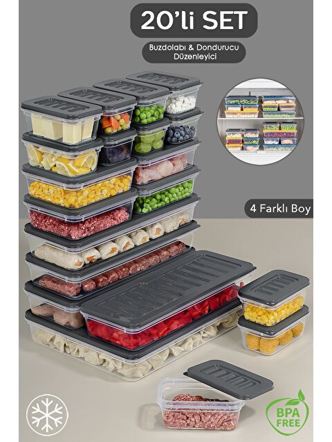 Meleni Home 20 Parça Mikrodalga Uyu mlu Organizer Saklama Kabı 1x2400 ml 4x1170 ml 4x600 ml 11x240 ml Antrasit - S000378936-29666