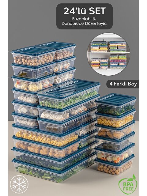 Meleni Home 24 Parça Saklama Kabı 2x2400 ml 4x1200 ml 6x1170 ml 12x600 ml Petrol - S000378939-17234