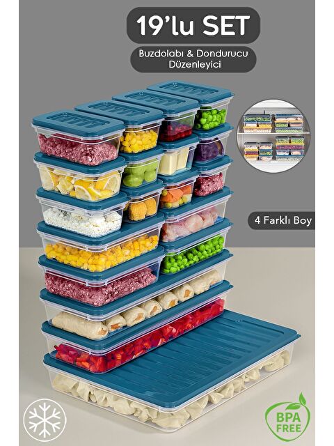 Meleni Home 19 Parça Mikrodalga Uyu mlu Organizer Saklama Kabı 1x2400 ml 2x1170 ml 4x600 ml 12x240 ml Mavi - S000378943-17234