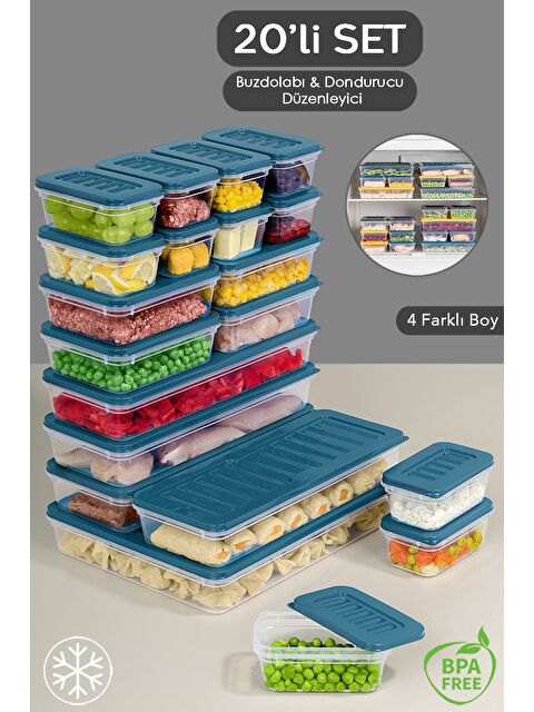 Meleni Home 20 Parça Mikrodalga Uyu mlu Organizer Saklama Kabı 1x2400 ml 4x1170 ml 4x600 ml 11x240 ml Mavi - S000378944-17234