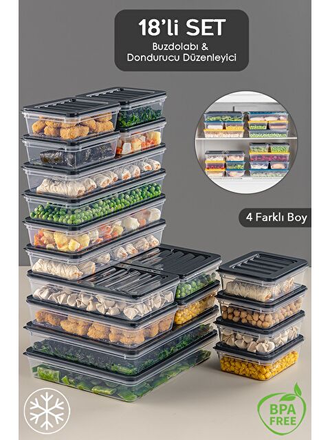 Meleni Home 18 Parça Saklama Kabı 2x2400 ml 4x1200 ml 4x1170 ml 8x600 ml Antrasit - S000378945-29666