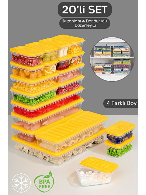 Meleni Home 20 Parça Mikrodalga Uyu mlu Organizer Saklama Kabı 1x2400 ml 4x1170 ml 4x600 ml 11x240 ml Sarı - S000378946-20072