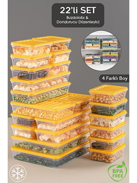 Meleni Home 22 Parça Saklama Kabı 2x2400 ml 2x1200 ml 6x1170 ml 12x600 ml Sarı - S000378947-20072