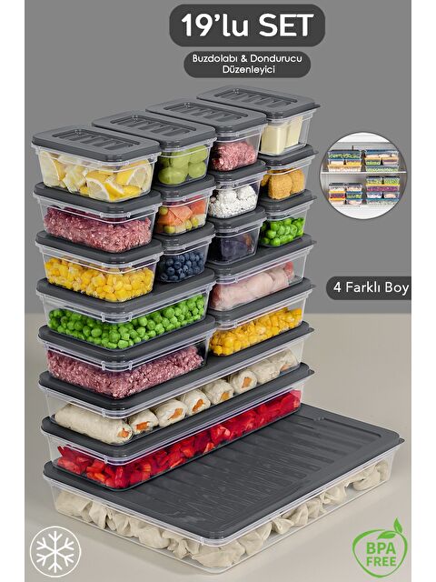 Meleni Home 19 Parça Mikrodalga ve Difrize Uygun Saklama Kabı 1x2400 ml 2x1170 ml 4x600 ml 12x240 ml Antrasit - S000378952-29666