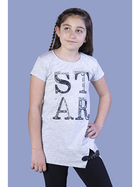 Toontoykids Kız Çocuk Star Baskılı Kemer Detaylı Tişört - S000255336-74
