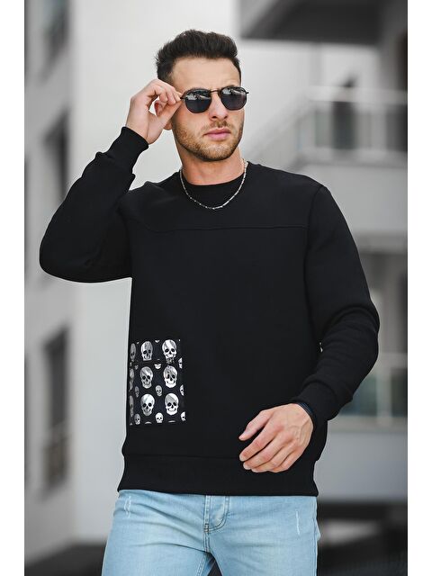 Oksit Üç İplik Şardonlu Kuru Kafa Baskılı Cep Detaylı Erkek Sweatshirt - S000125271-19351