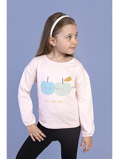 Toontoykids Kız Çocuk Baskılı Kol Ucu Lastikli Sırtı Nakış Detaylı Tişört