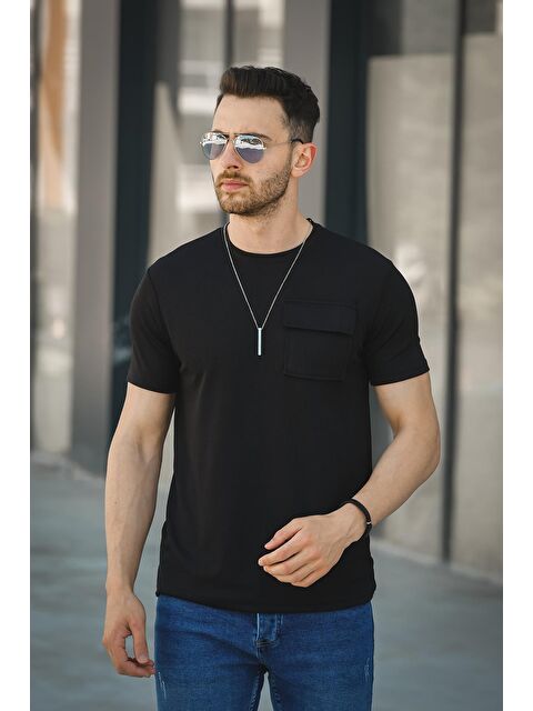 Oksit Mela Kolye Hediyeli Tek Cep Slim Fit Likralı Erkek Tişört - S000124953-19351
